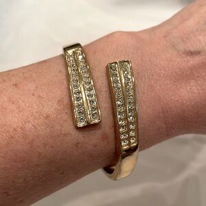 Gold Hinge Statement Bracelet with Crystals